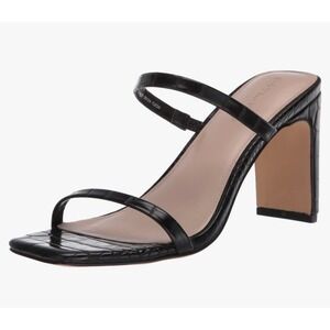 NEW The Drop Avery Size 8‎ Black Croc Embossed Square Toe Block Heel Sandals